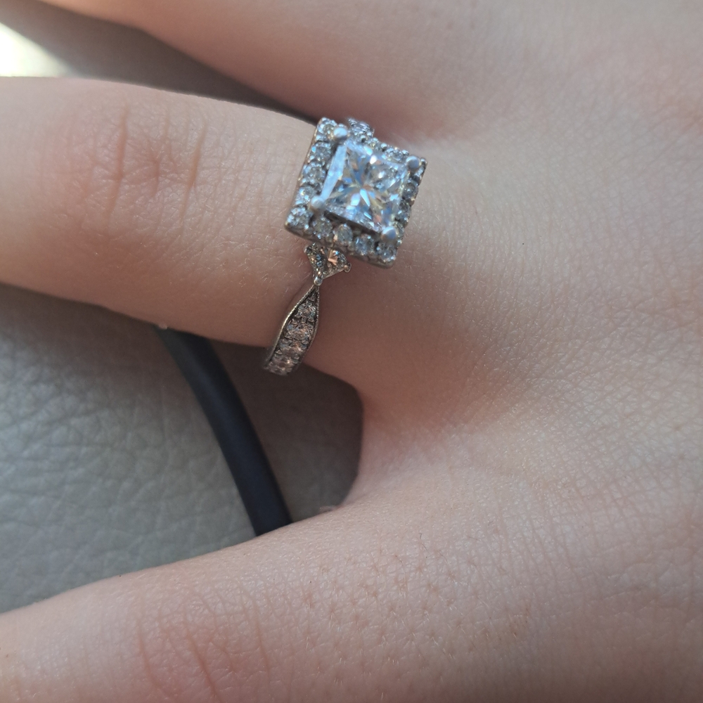 Sterling Silver Square Halo Cubic Zirconia Ring - White